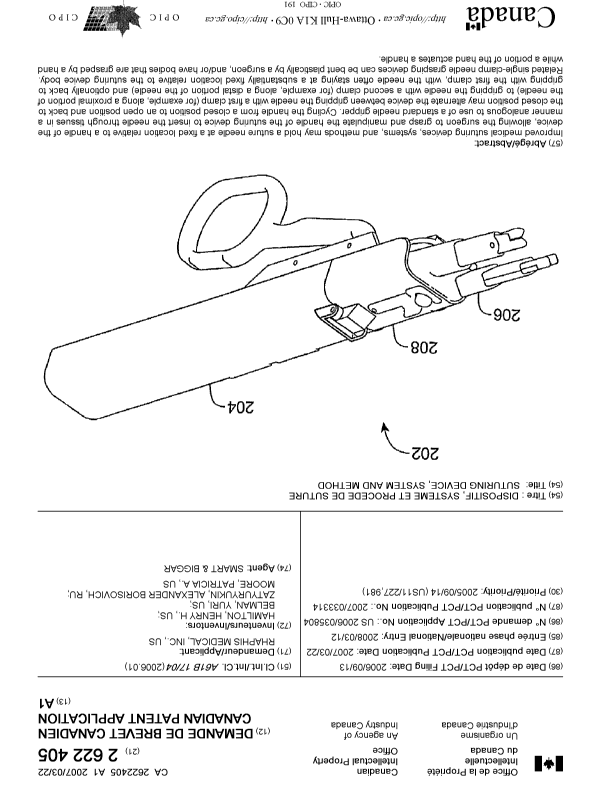 Canadian Patent Document 2622405. Cover Page 20080609. Image 1 of 1