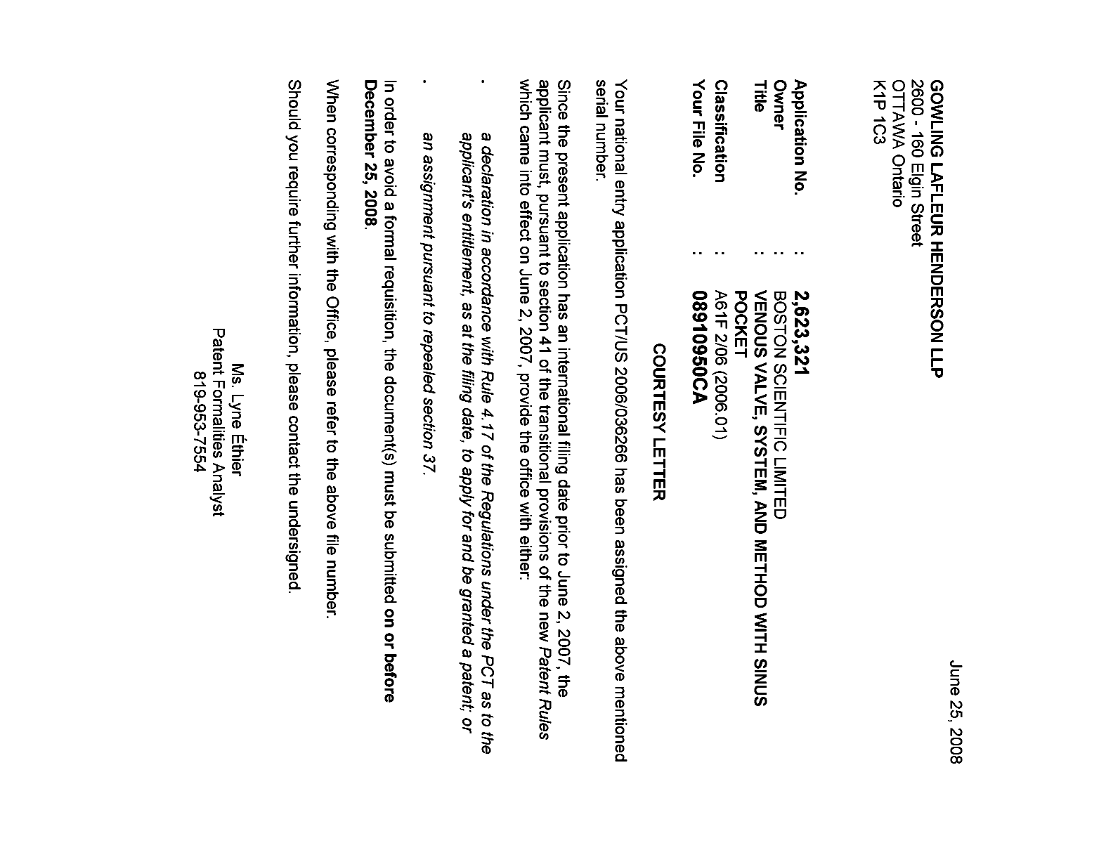 Canadian Patent Document 2623321. Correspondence 20080620. Image 1 of 1