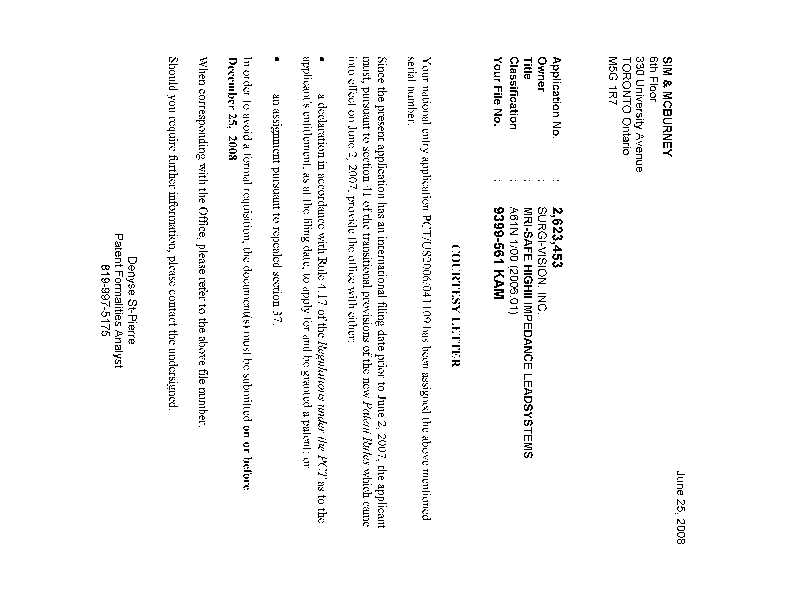 Canadian Patent Document 2623453. Correspondence 20071217. Image 1 of 1