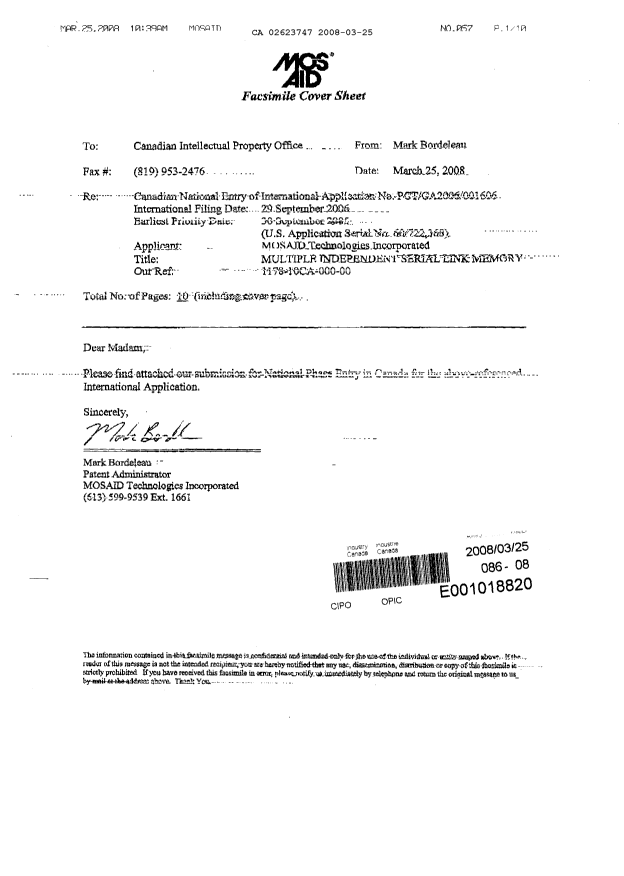 Document de brevet canadien 2623747. Cession 20080325. Image 10 de 10