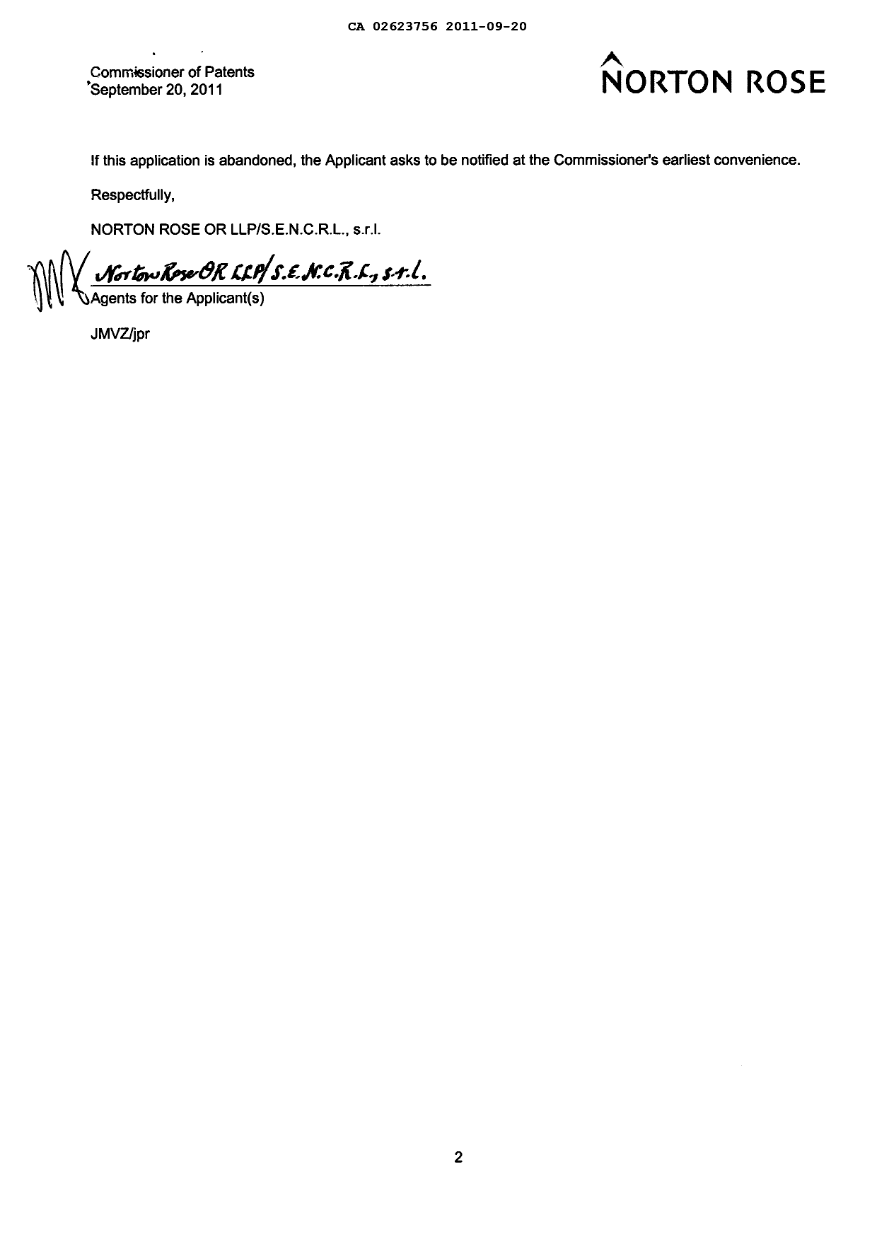 Canadian Patent Document 2623756. Prosecution-Amendment 20110920. Image 2 of 2