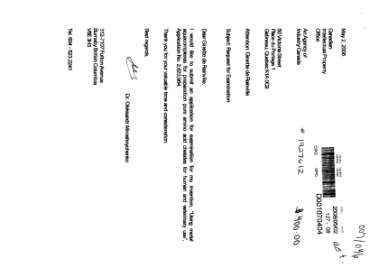 Document de brevet canadien 2623964. Correspondance 20080502. Image 1 de 2