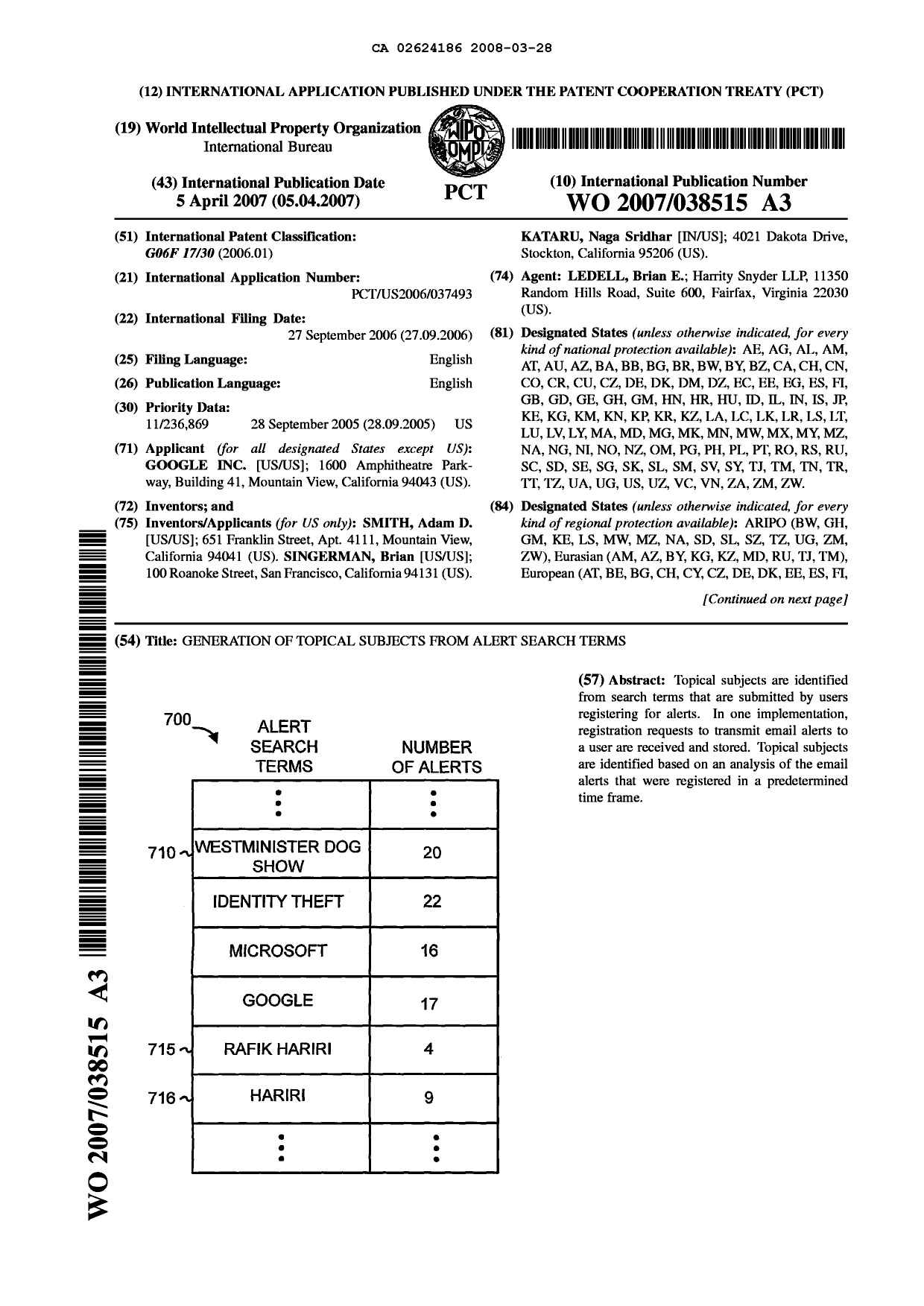 Document de brevet canadien 2624186. Abrégé 20080328. Image 1 de 2