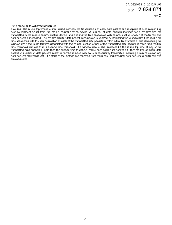 Document de brevet canadien 2624671. Page couverture 20111201. Image 2 de 2