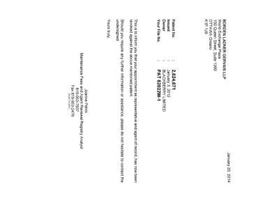 Document de brevet canadien 2624671. Correspondance 20140120. Image 1 de 1