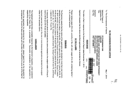 Document de brevet canadien 2625409. Poursuite-Amendment 20140501. Image 1 de 6