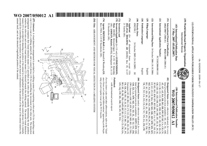 Document de brevet canadien 2626286. Abrégé 20080417. Image 1 de 1