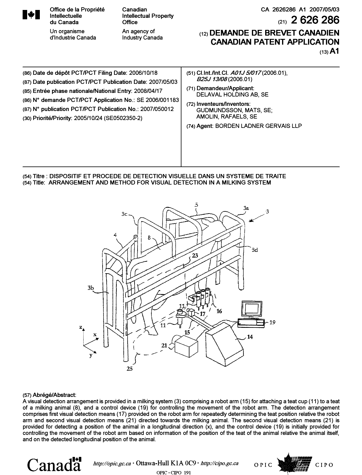 Document de brevet canadien 2626286. Page couverture 20080728. Image 1 de 1