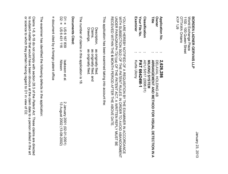 Document de brevet canadien 2626286. Poursuite-Amendment 20130123. Image 1 de 2