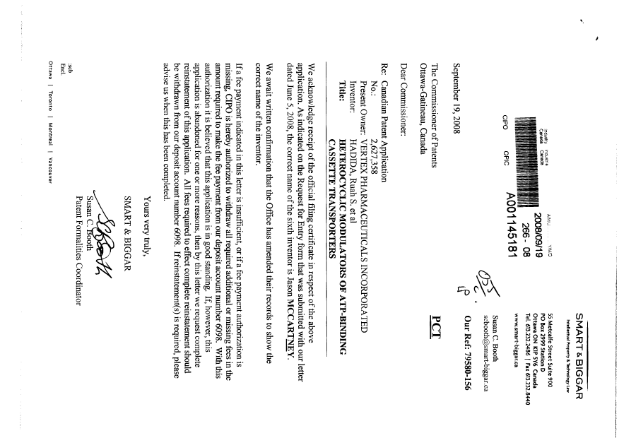Canadian Patent Document 2627358. Correspondence 20071219. Image 1 of 2
