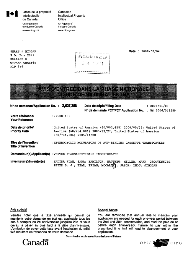 Canadian Patent Document 2627358. Correspondence 20071219. Image 2 of 2