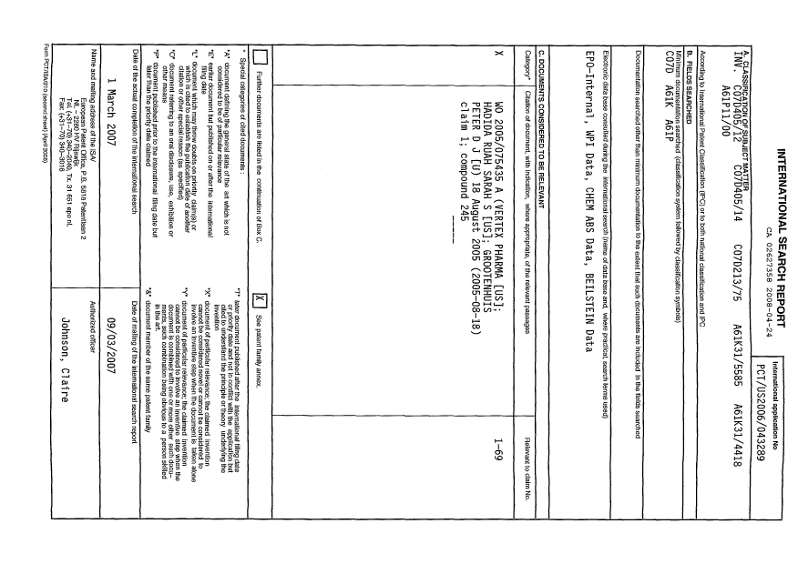 Document de brevet canadien 2627358. PCT 20071224. Image 1 de 3