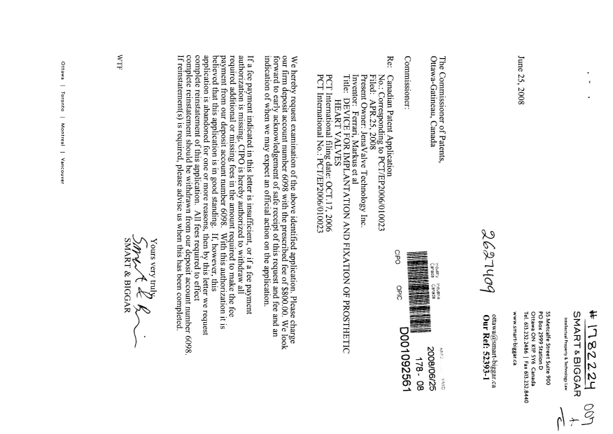Document de brevet canadien 2627409. Poursuite-Amendment 20080625. Image 1 de 1