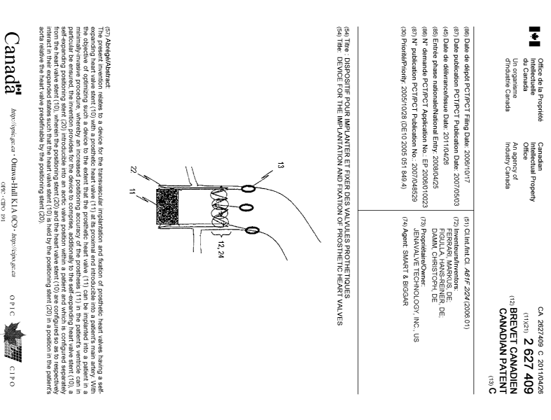 Document de brevet canadien 2627409. Page couverture 20110331. Image 1 de 1