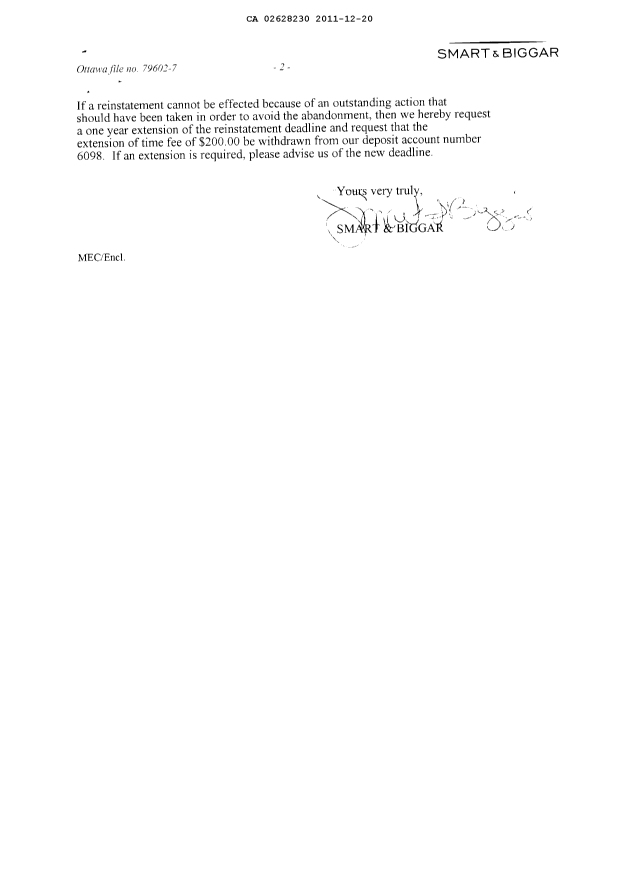 Document de brevet canadien 2628230. Correspondance 20111220. Image 2 de 2