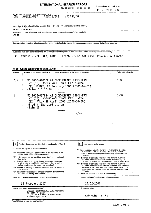 Document de brevet canadien 2629244. PCT 20080509. Image 1 de 4