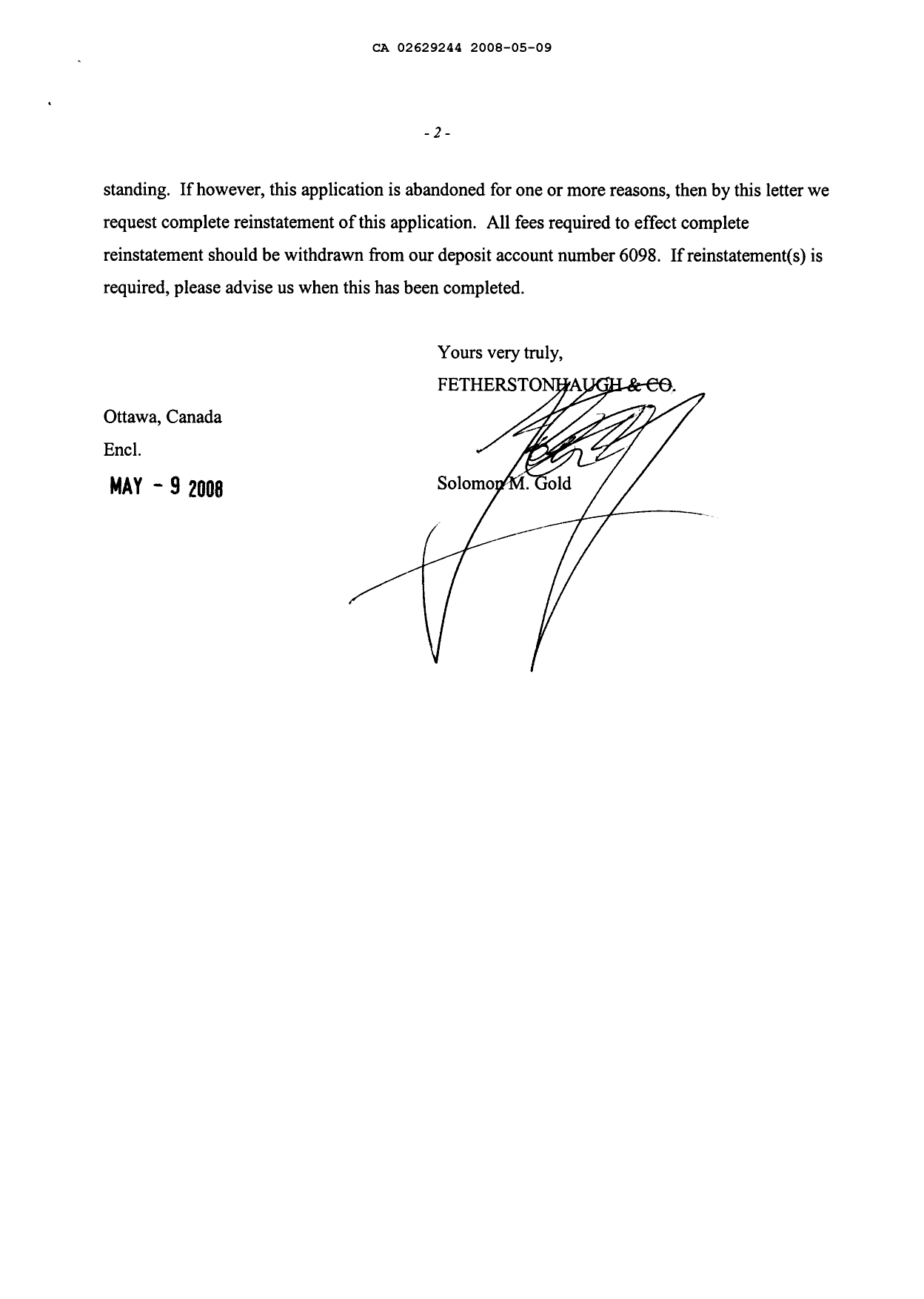 Canadian Patent Document 2629244. Prosecution-Amendment 20080509. Image 2 of 67