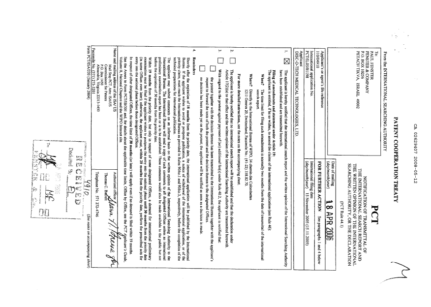 Document de brevet canadien 2629407. PCT 20080512. Image 1 de 9