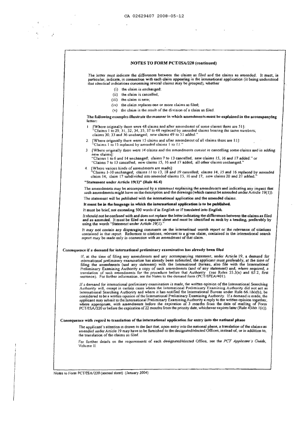 Document de brevet canadien 2629407. PCT 20080512. Image 2 de 9