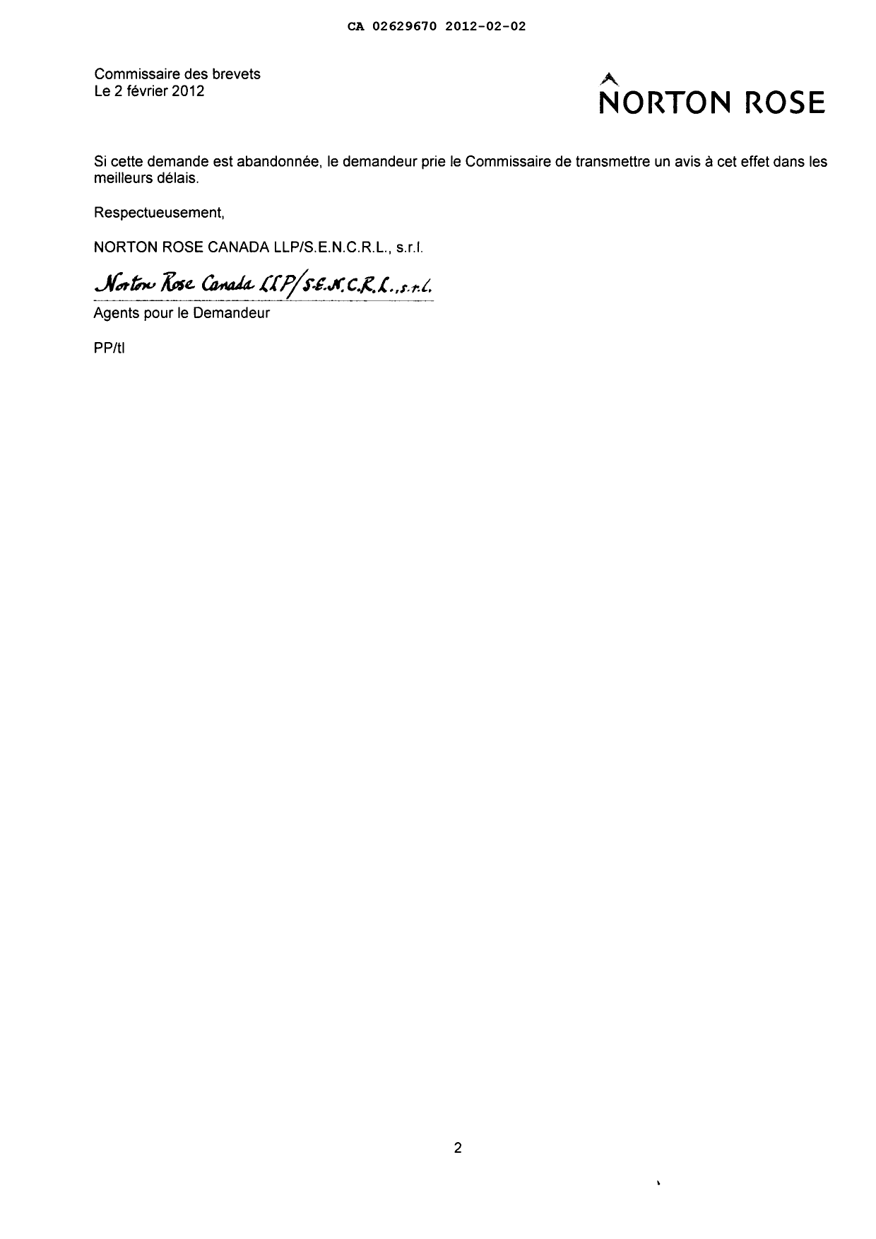 Canadian Patent Document 2629670. Correspondence 20120202. Image 2 of 2