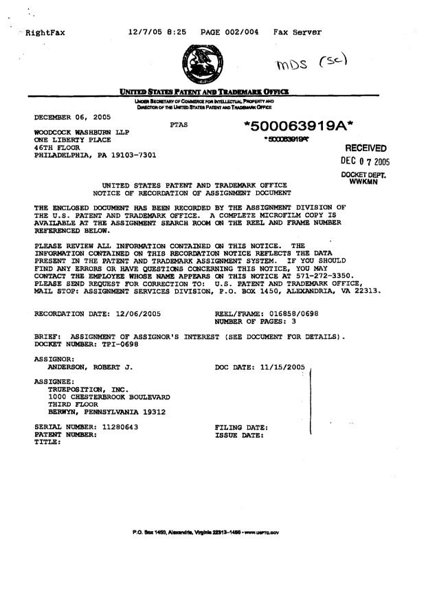 Canadian Patent Document 2629890. Assignment 20080814. Image 2 of 4