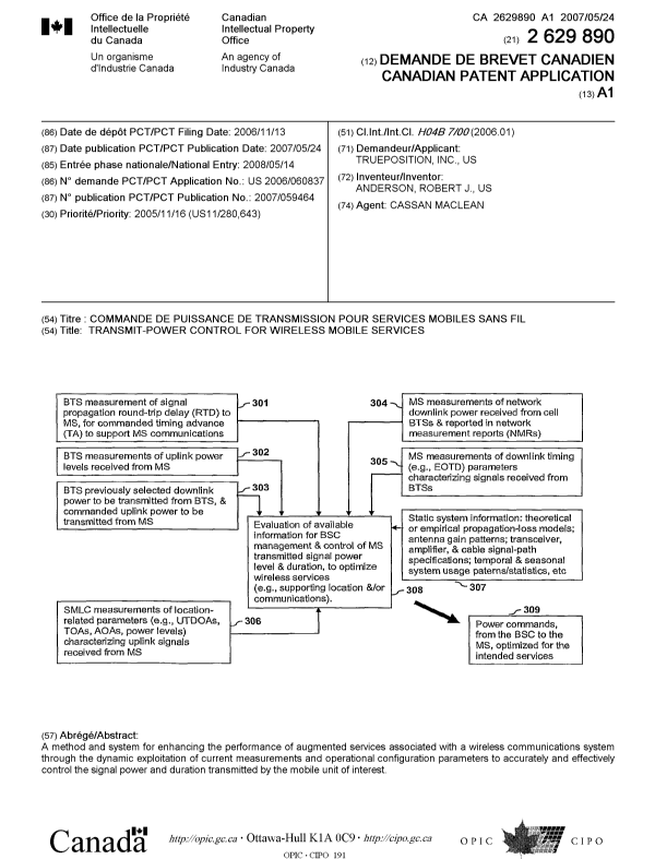 Document de brevet canadien 2629890. Page couverture 20080903. Image 1 de 1