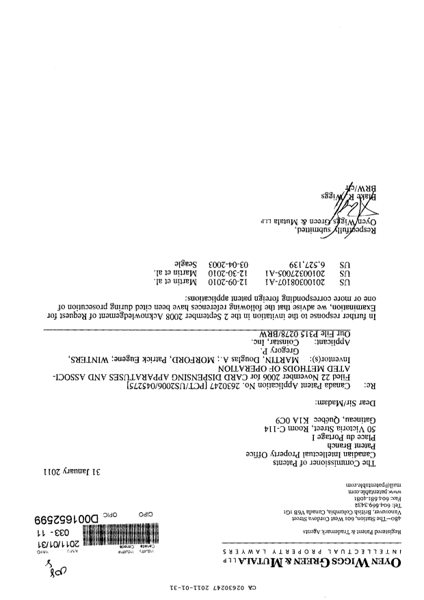 Canadian Patent Document 2630247. Prosecution-Amendment 20110131. Image 1 of 1
