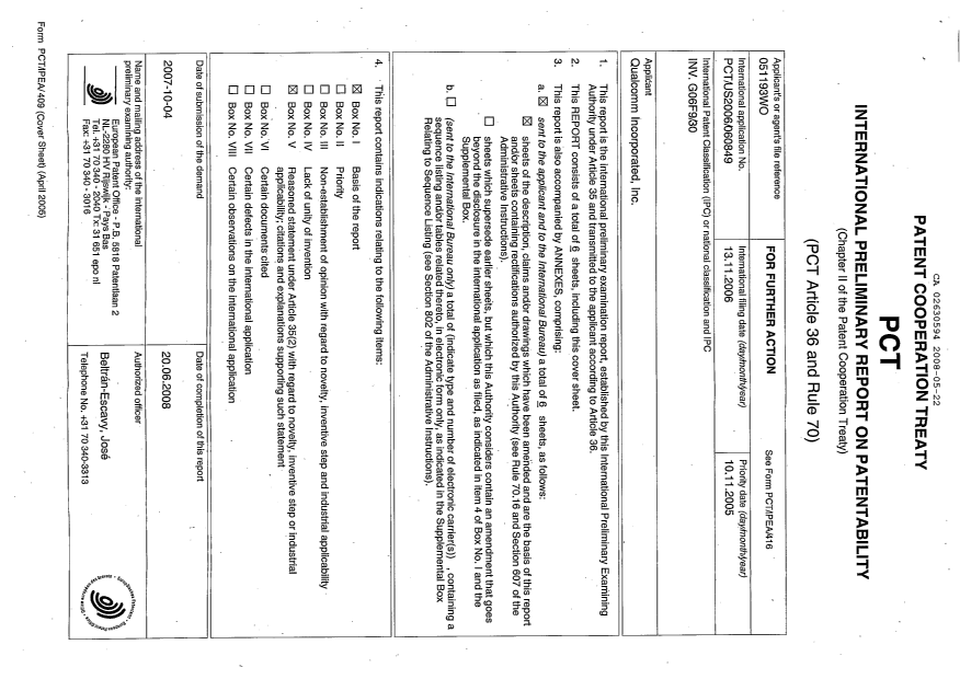 Document de brevet canadien 2630594. PCT 20071222. Image 1 de 12