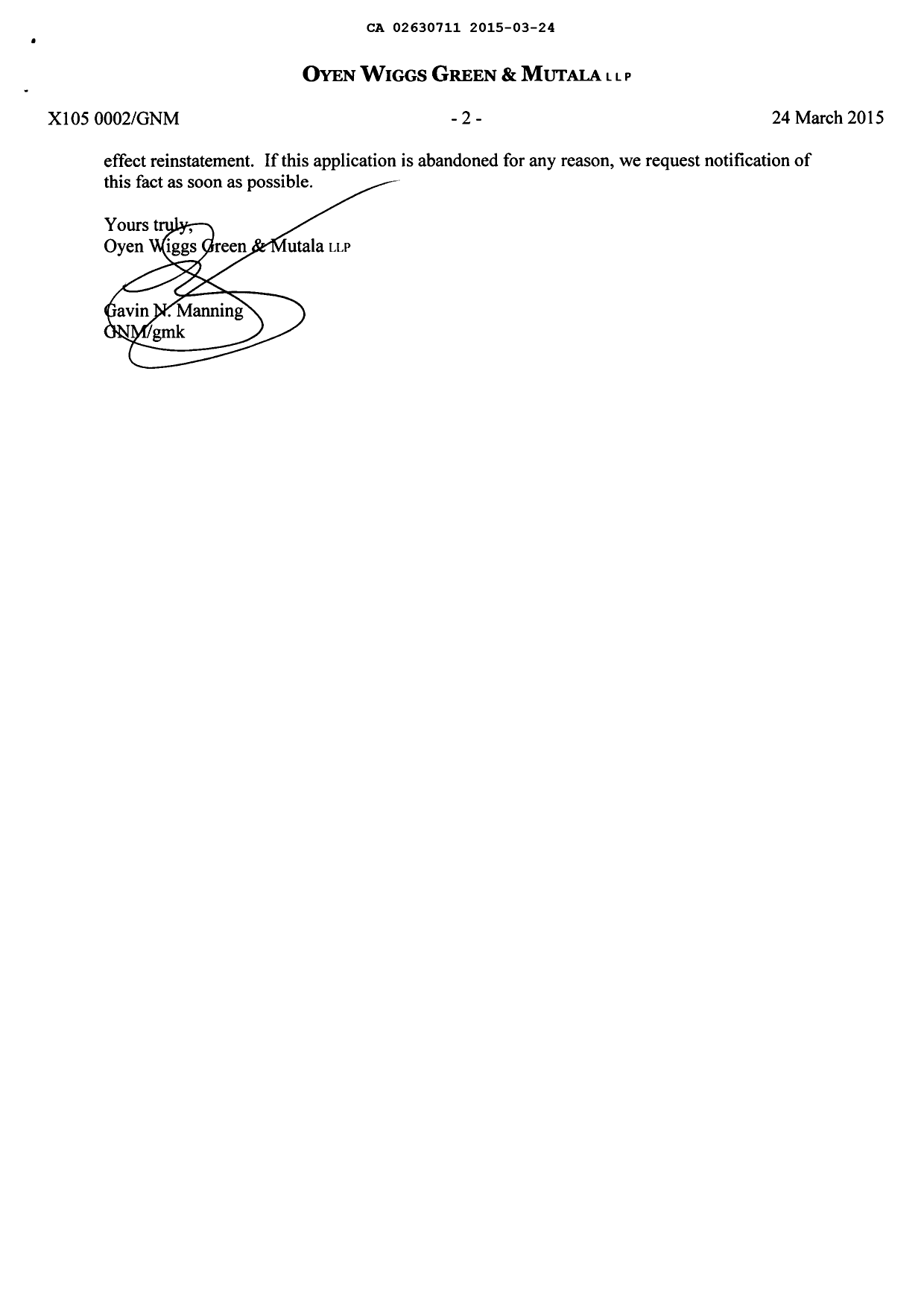 Document de brevet canadien 2630711. Correspondance 20150324. Image 2 de 2