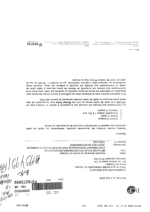 Document de brevet canadien 2630894. Cession 20080502. Image 1 de 7