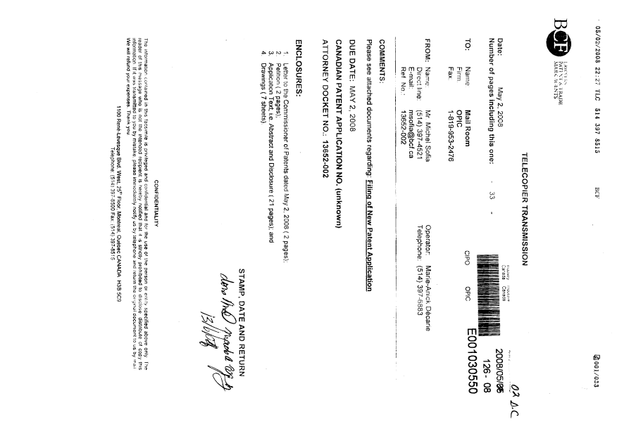 Document de brevet canadien 2630894. Cession 20080502. Image 7 de 7
