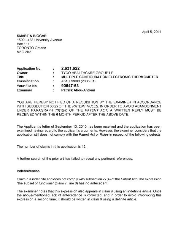 Document de brevet canadien 2631622. Poursuite-Amendment 20110405. Image 1 de 2