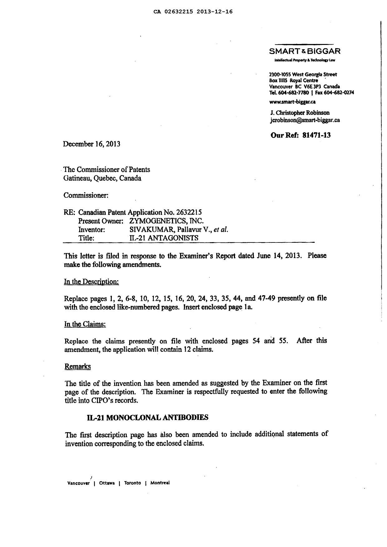 Document de brevet canadien 2632215. Poursuite-Amendment 20121216. Image 2 de 26