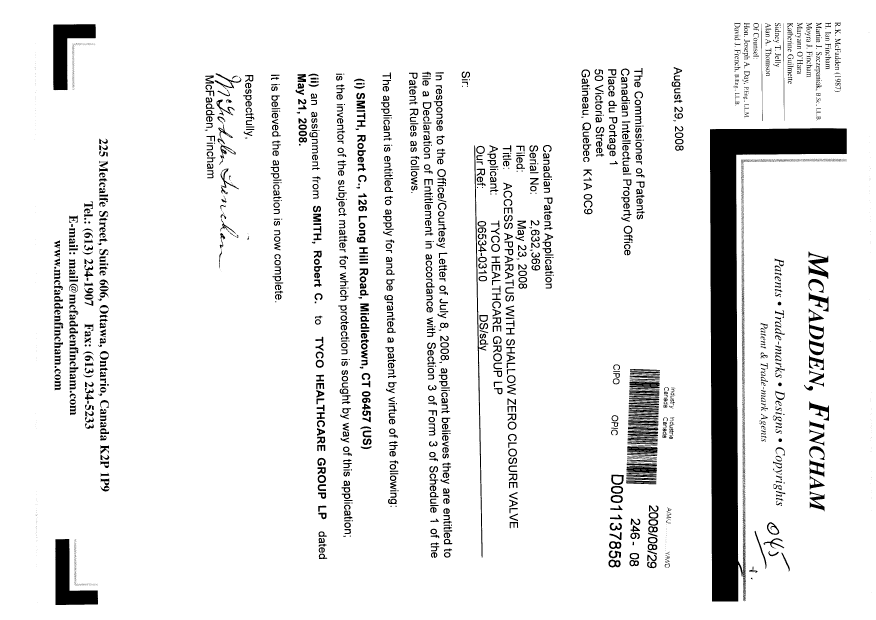 Canadian Patent Document 2632369. Correspondence 20071229. Image 1 of 1