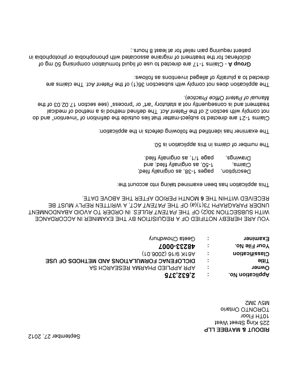 Canadian Patent Document 2632375. Prosecution-Amendment 20120927. Image 1 of 2
