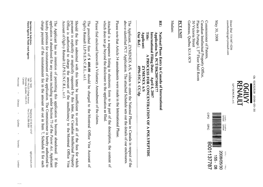 Document de brevet canadien 2632528. Cession 20080530. Image 1 de 5