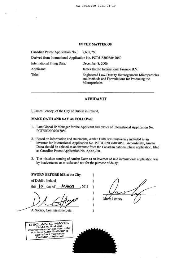 Document de brevet canadien 2632760. Correspondance 20110419. Image 7 de 7