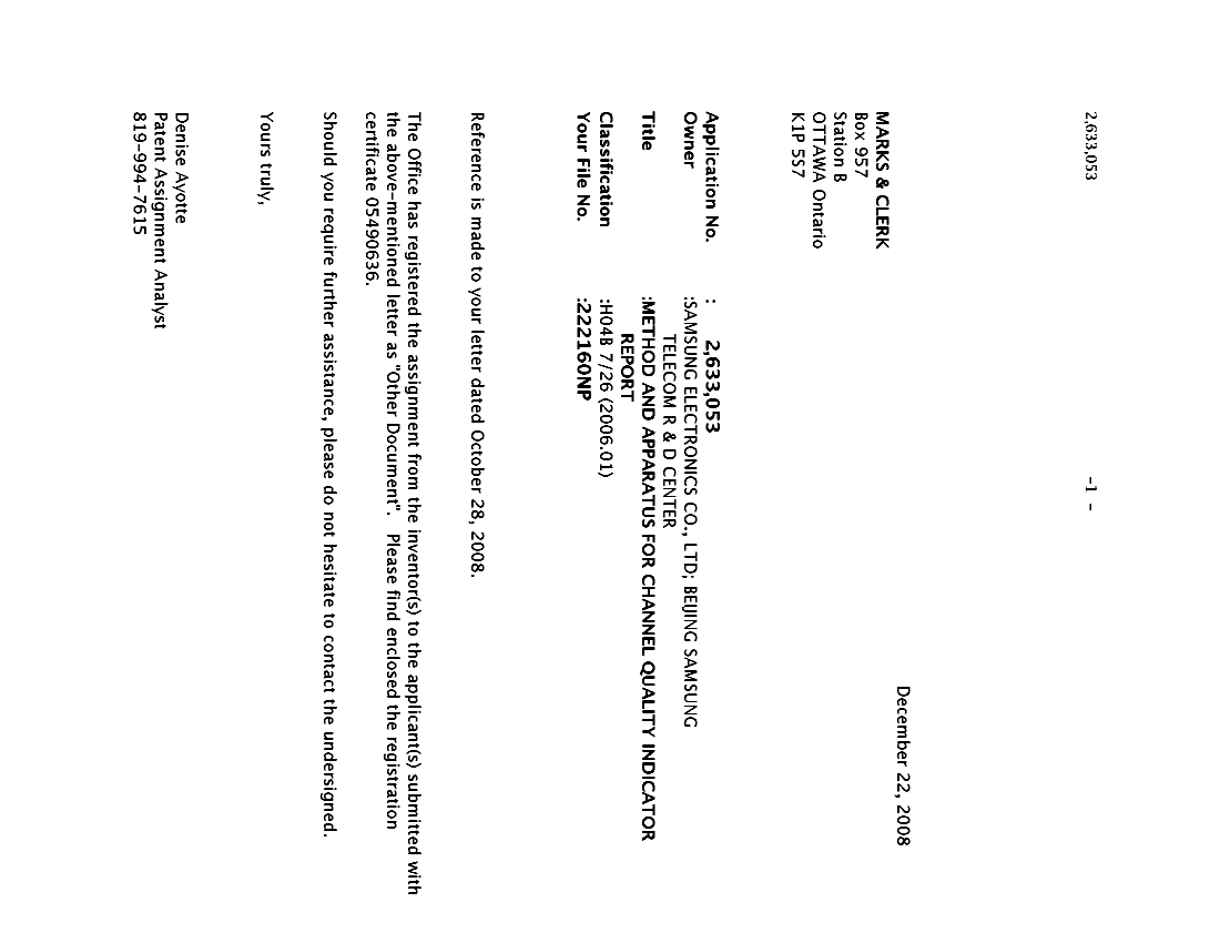 Canadian Patent Document 2633053. Correspondence 20081222. Image 1 of 1
