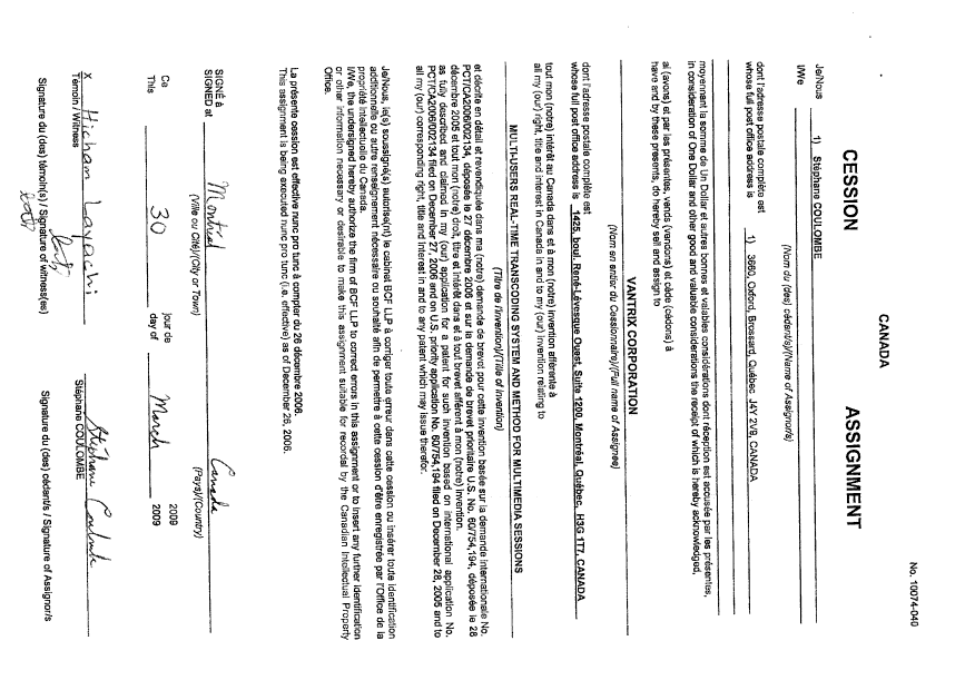 Document de brevet canadien 2633398. Cession 20090401. Image 2 de 2