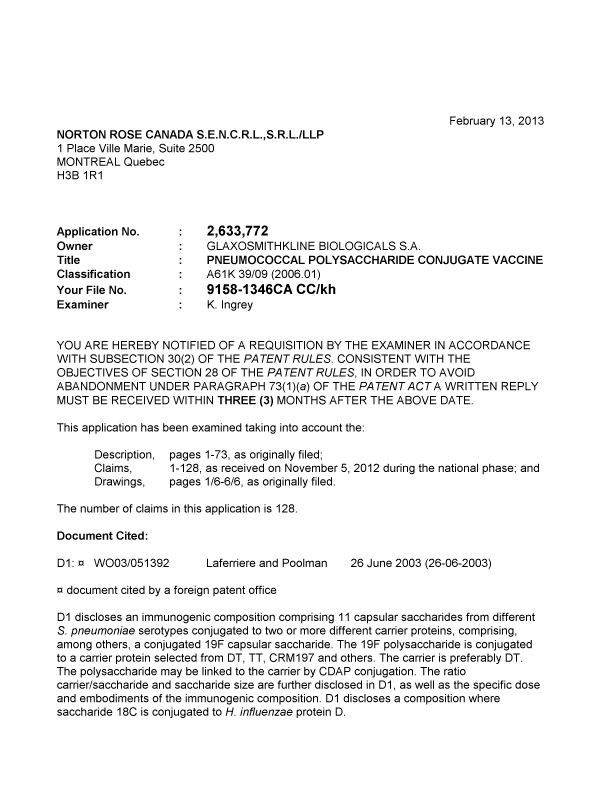 Document de brevet canadien 2633772. Poursuite-Amendment 20121213. Image 1 de 4
