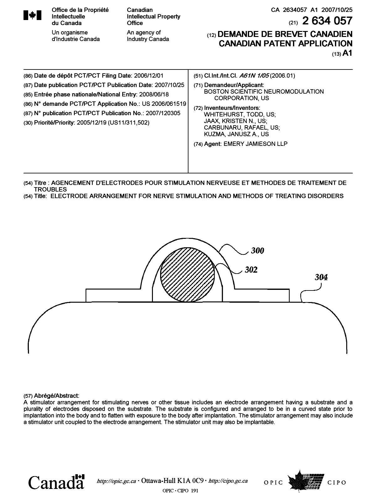 Document de brevet canadien 2634057. Page couverture 20081010. Image 1 de 1