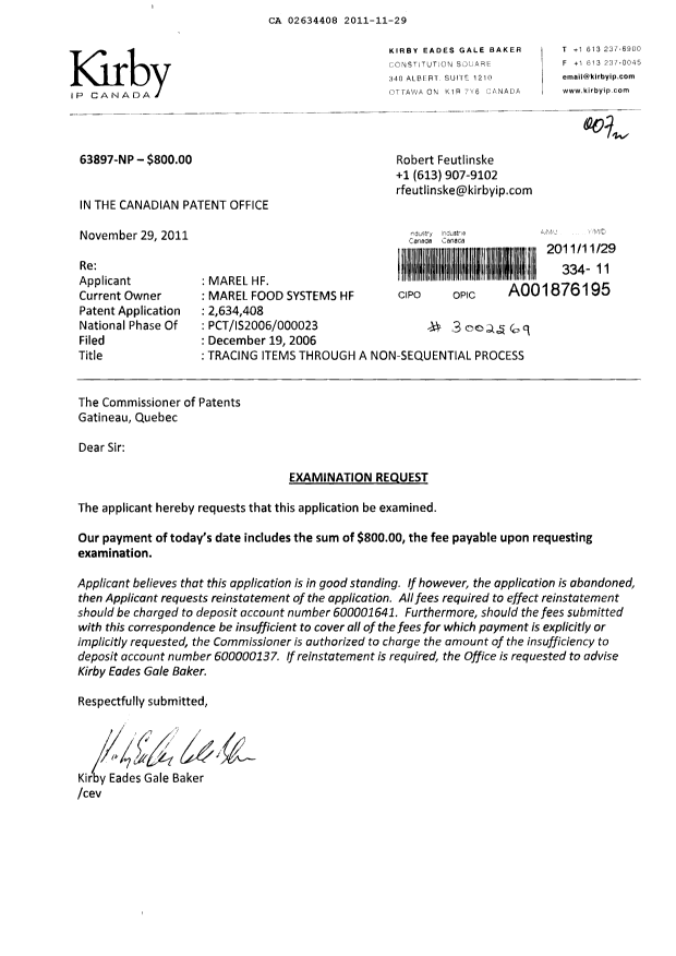 Canadian Patent Document 2634408. Prosecution-Amendment 20111129. Image 1 of 1