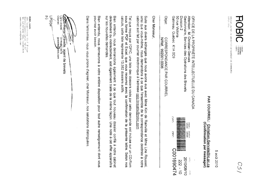 Canadian Patent Document 2634645. Correspondence 20100810. Image 1 of 1