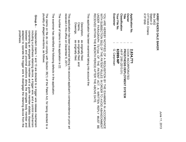Document de brevet canadien 2634771. Poursuite-Amendment 20130611. Image 1 de 2