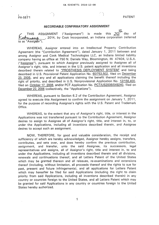 Document de brevet canadien 2634771. Cession 20141208. Image 2 de 4