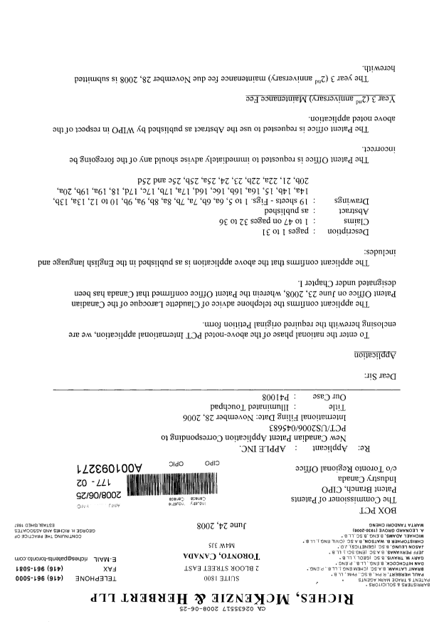 Canadian Patent Document 2635517. Assignment 20080625. Image 1 of 5