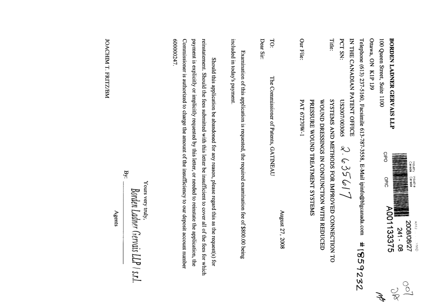 Document de brevet canadien 2635617. Poursuite-Amendment 20080827. Image 1 de 1
