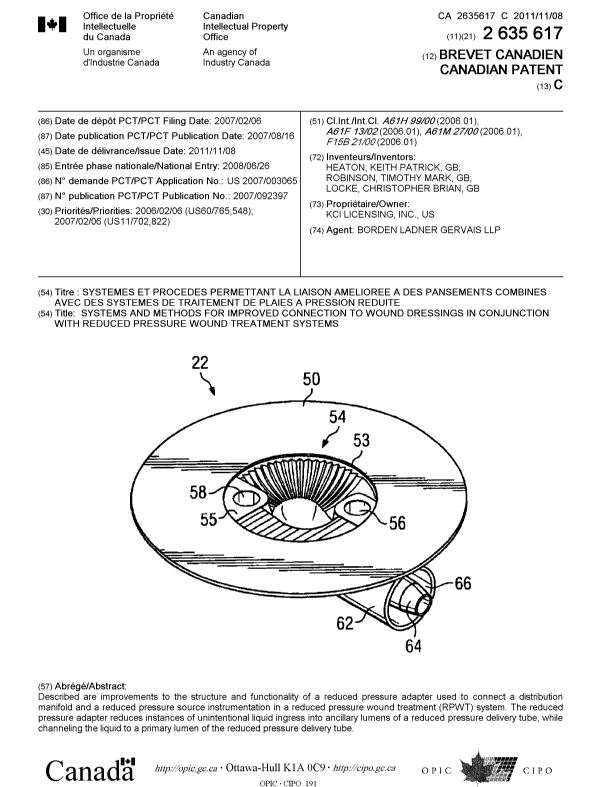Canadian Patent Document 2635617. Cover Page 20111005. Image 1 of 1