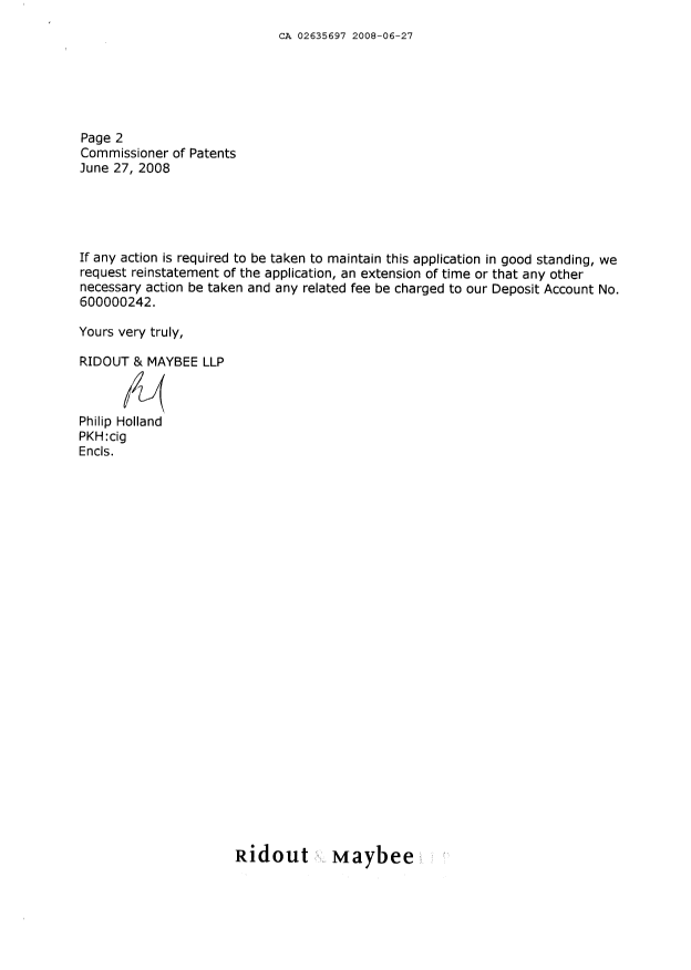 Document de brevet canadien 2635697. Cession 20080627. Image 2 de 6