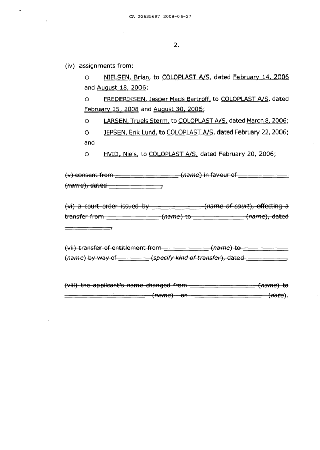Document de brevet canadien 2635697. Cession 20080627. Image 6 de 6